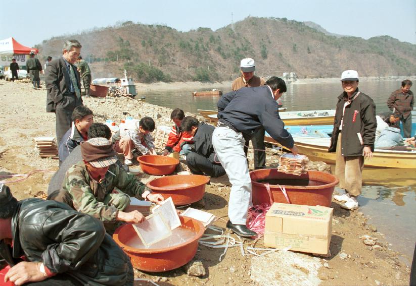 빙어인공채란 방류 의 사진