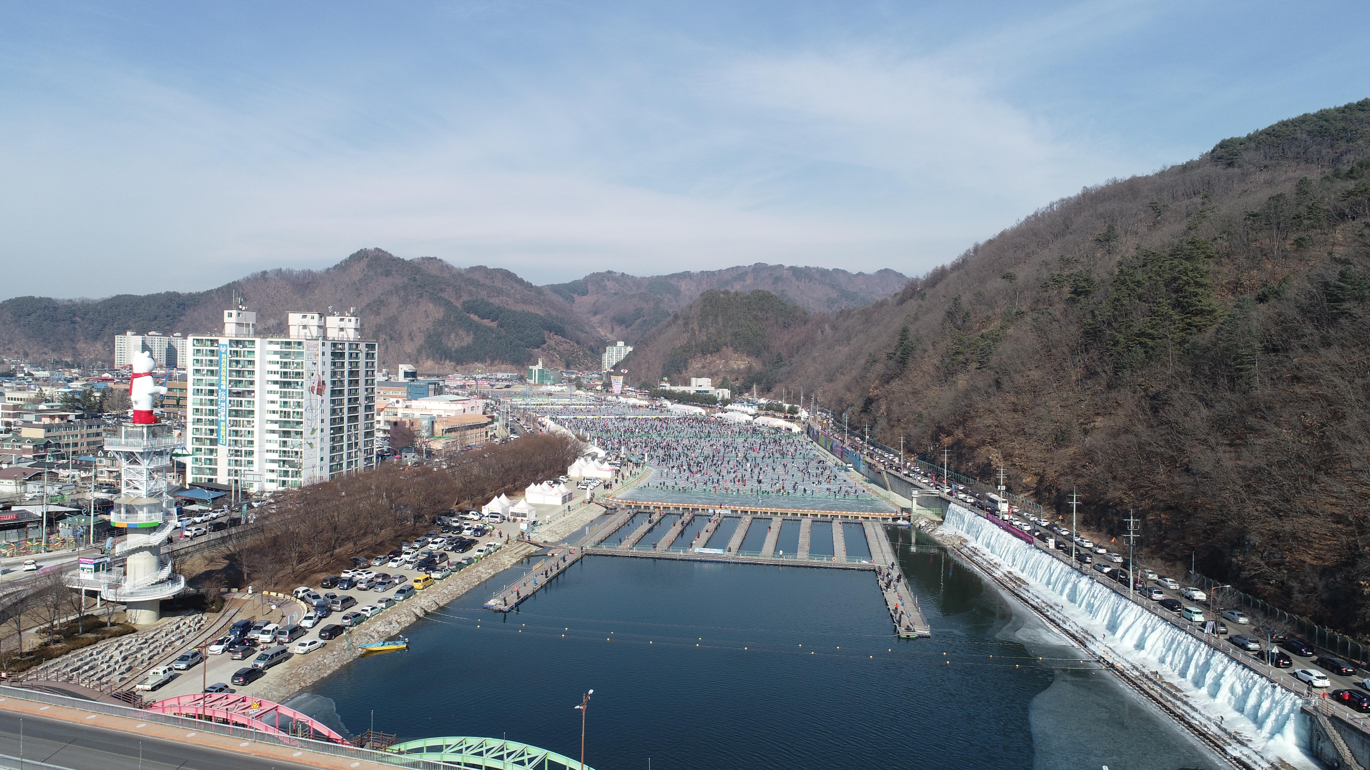 2019 화천산천어축제장 드론 촬영 전경 의 사진