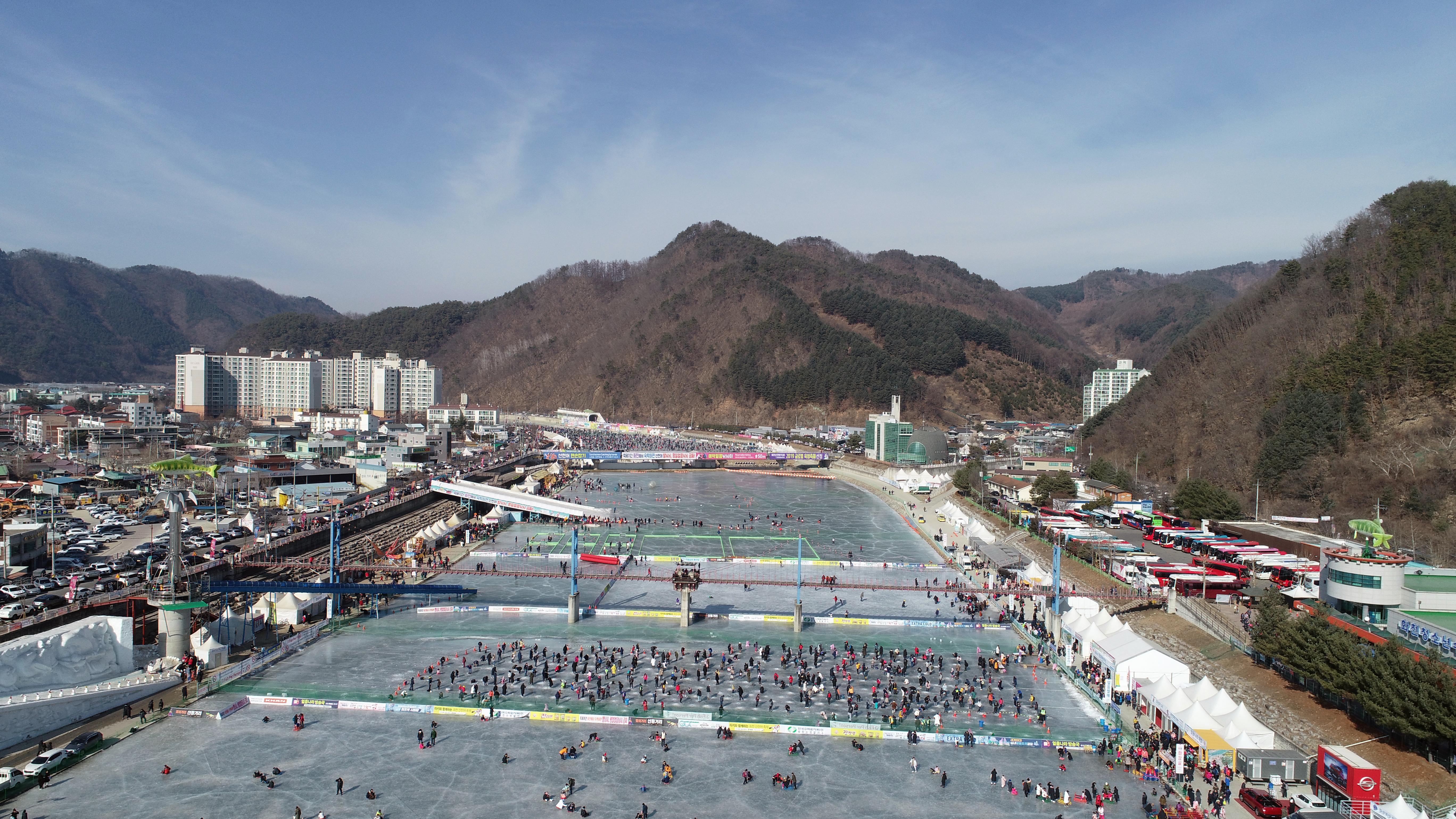 2019 화천산천어축제장 드론 촬영 전경 의 사진