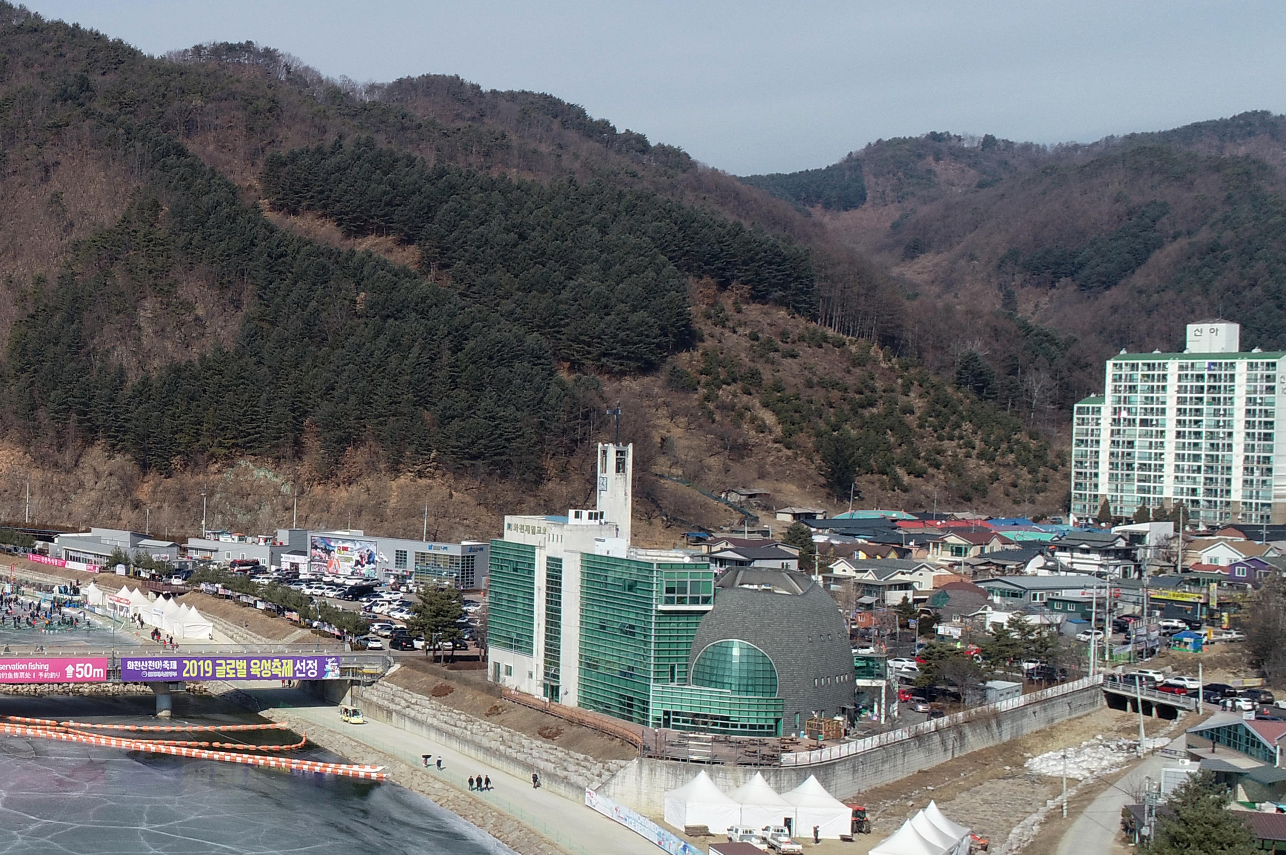 2019 화천산천어축제장 드론 촬영 전경 의 사진