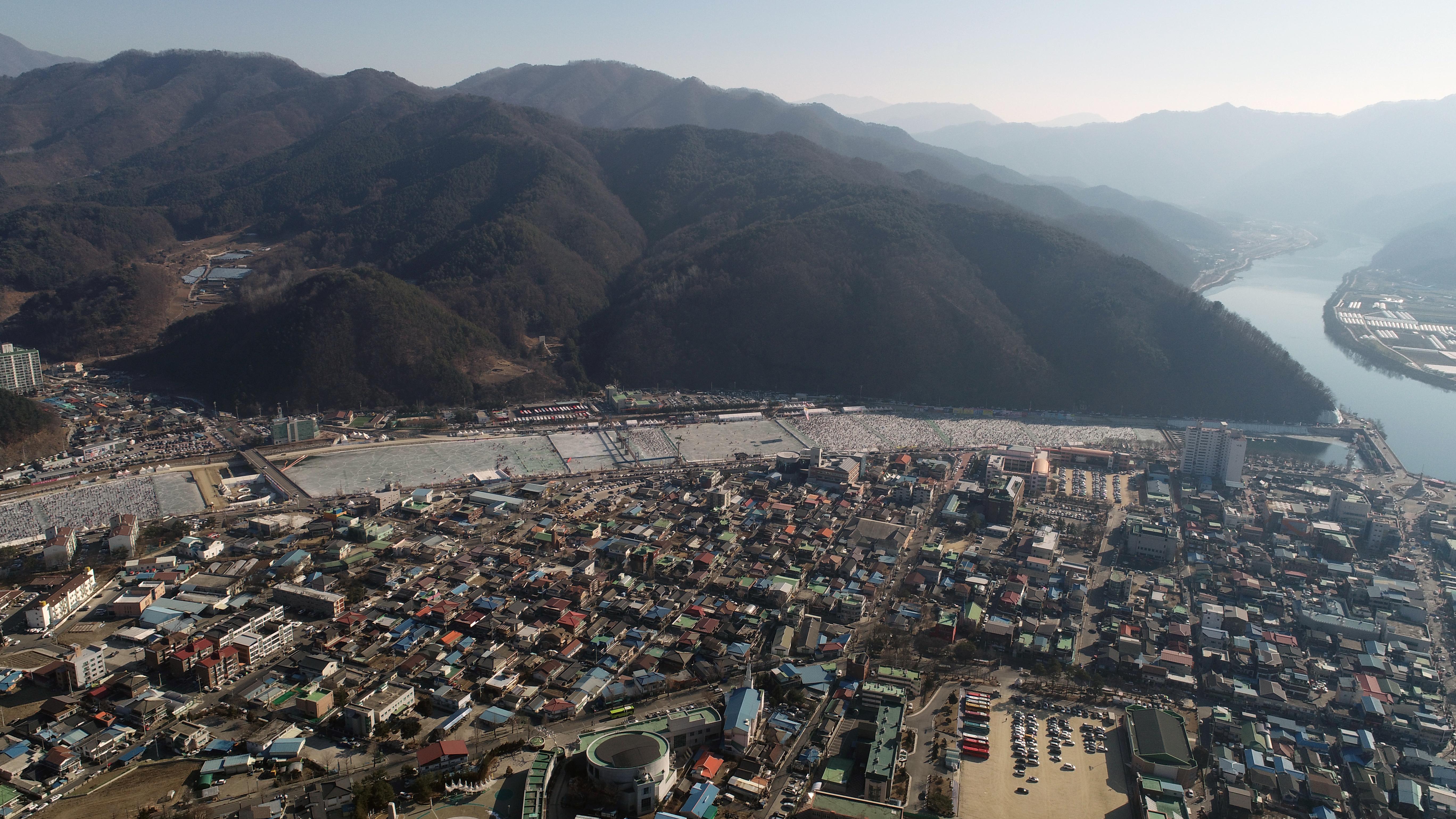 2019 화천산천어축제장 드론 촬영 전경 의 사진