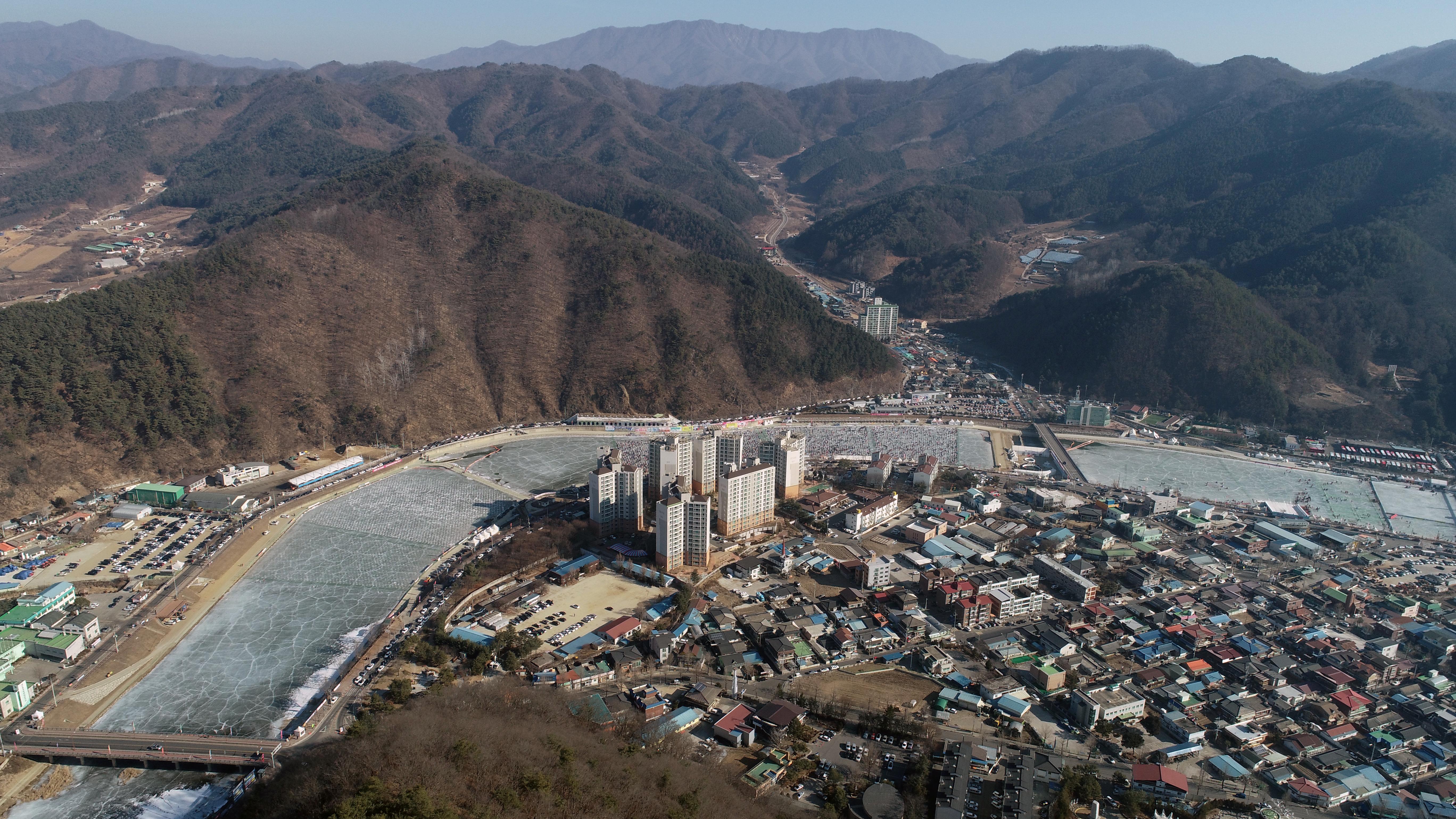 2019 화천산천어축제장 드론 촬영 전경 의 사진