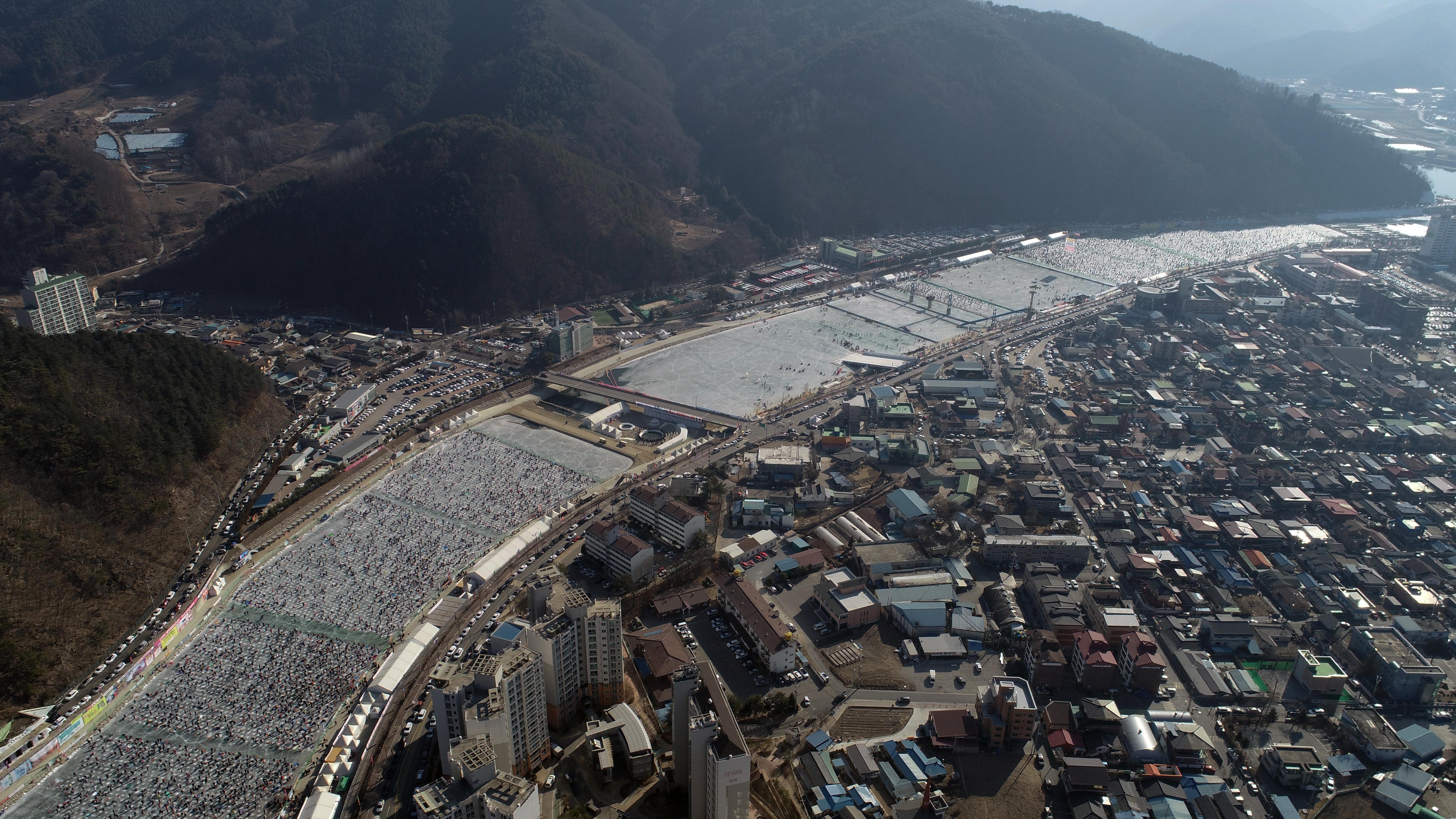 2019 화천산천어축제장 드론 촬영 전경 의 사진