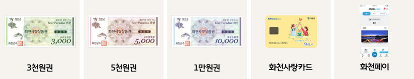 3천원권, 5천원권, 1만원권, 화천사랑카드, 화천페이